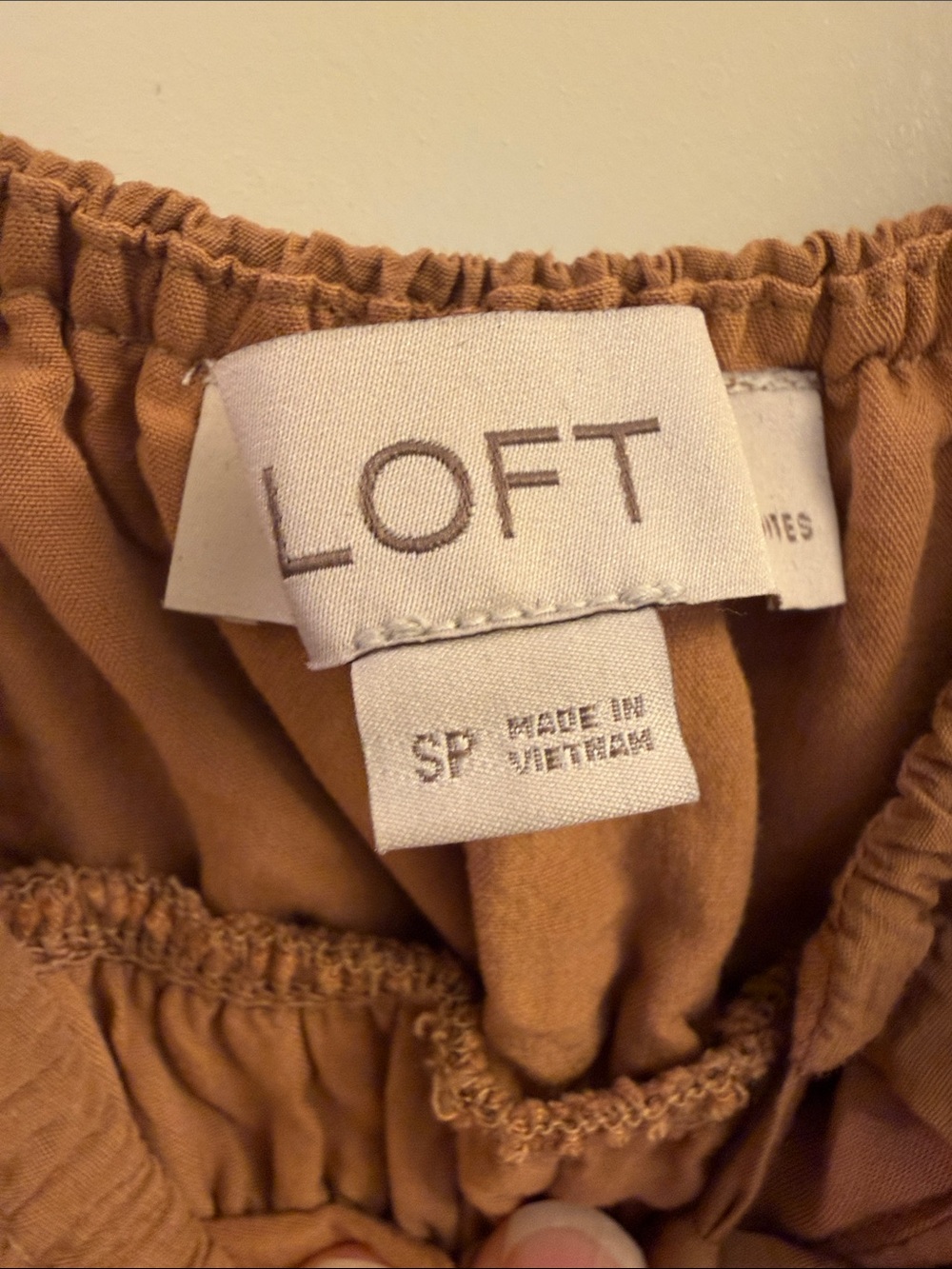 LOFT Rust-Brown Smocked Waist Mini Dress - Picture 2 of 4